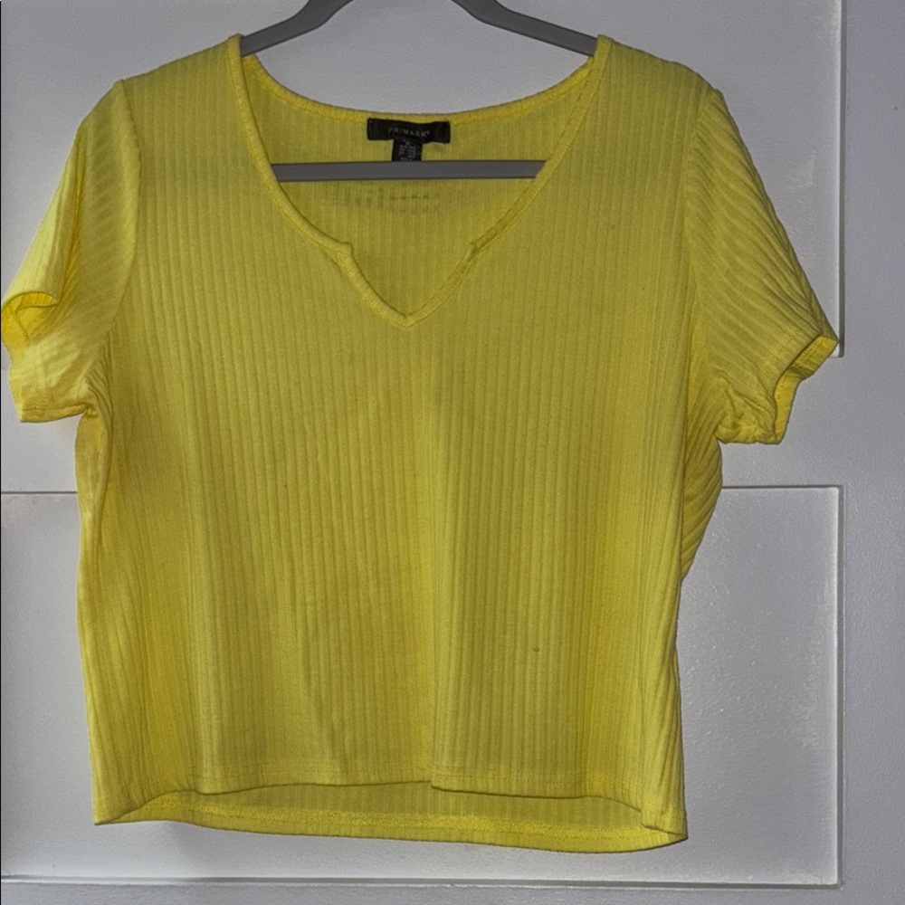 Primary Sunny Yellow Ribbed V-Neck Tee